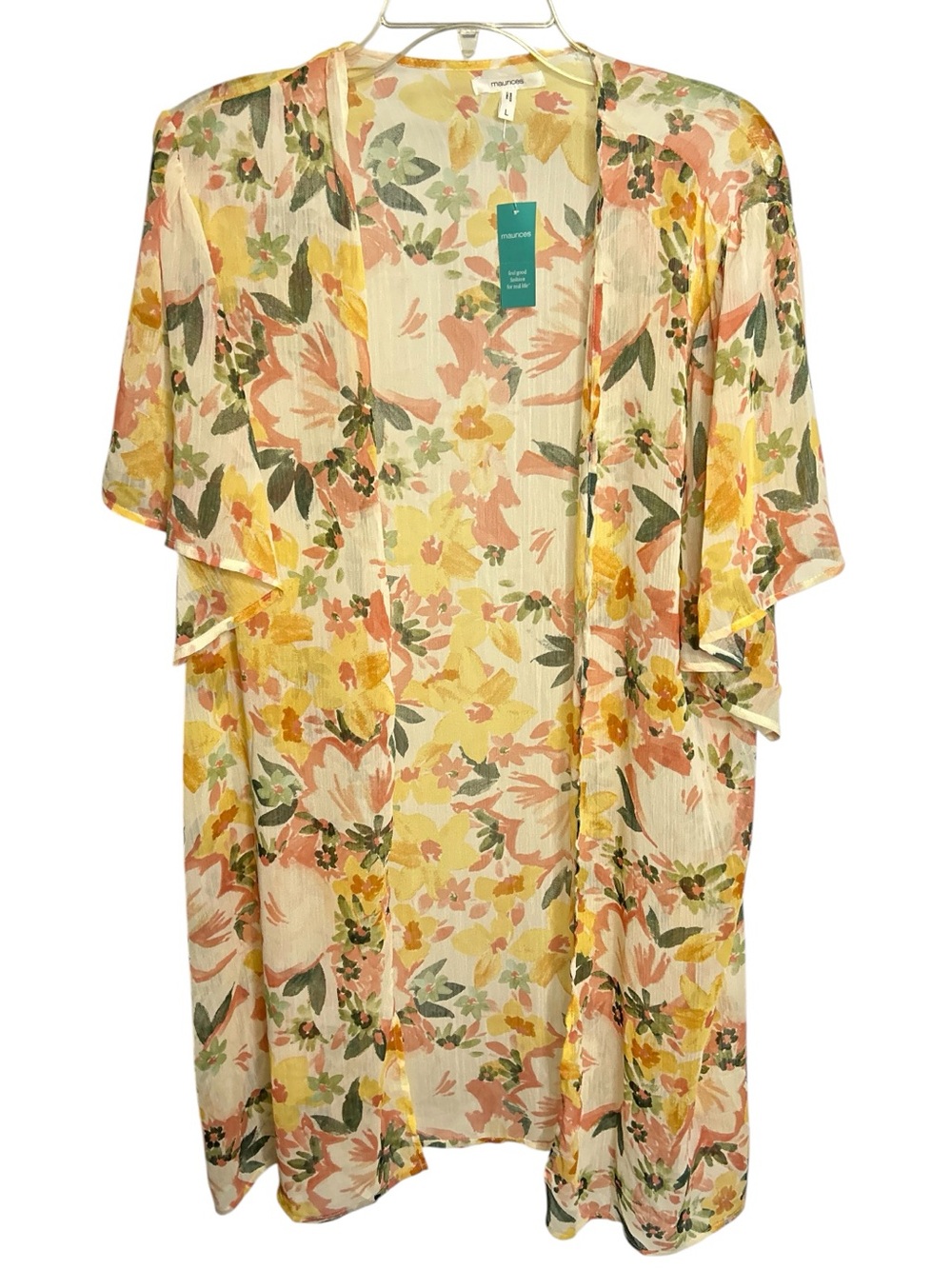 NWT Maurices Multi Floral Kimono Jacket Chiffon Cardigan Cover Up Size Large